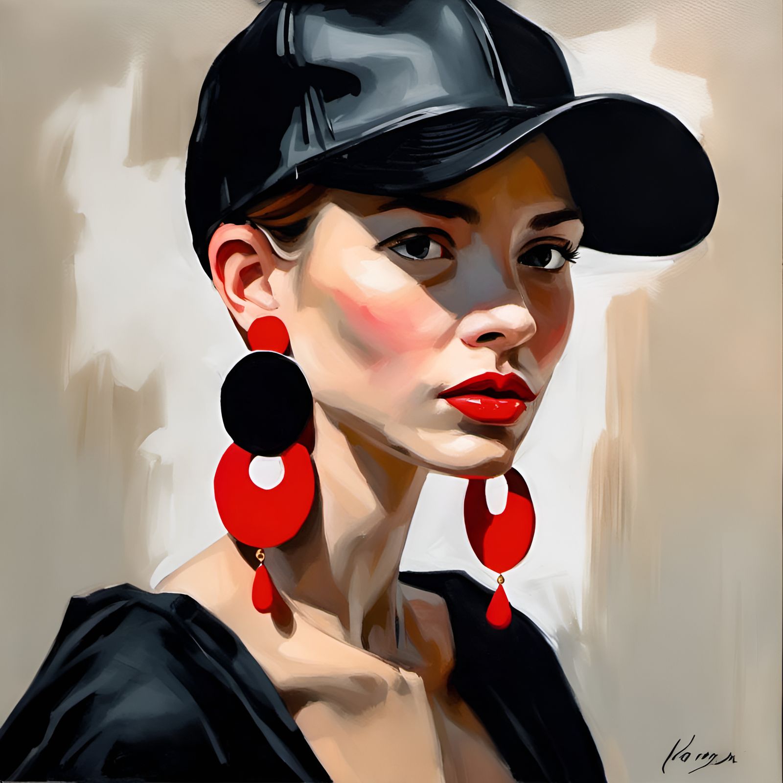 Elegant Woman with Red Earrings: A Beautiful Painting