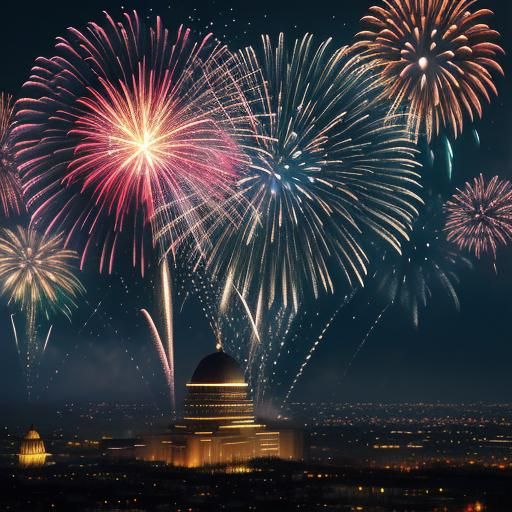 Hyper-Realistic Phoenix with Fireworks Photography