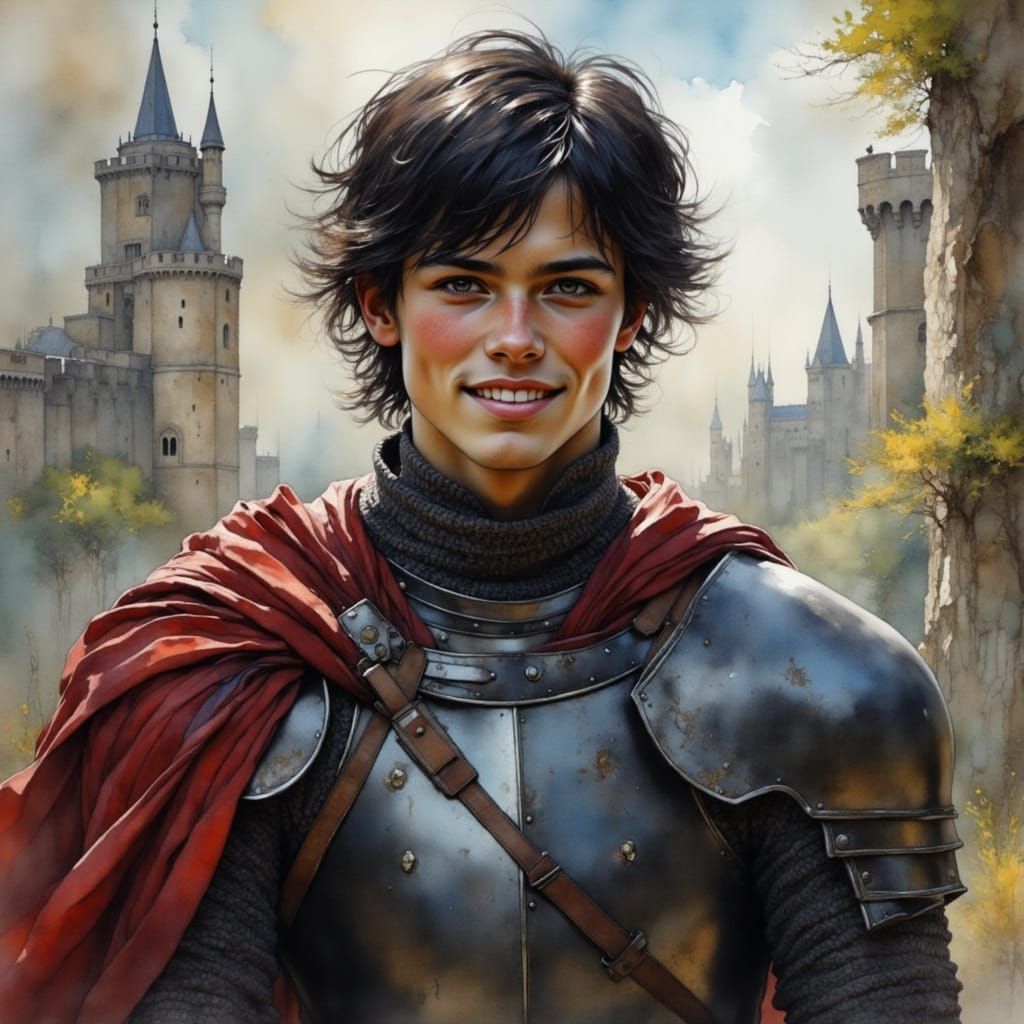 Young Knight in Black Armor, Painterly Digital Art