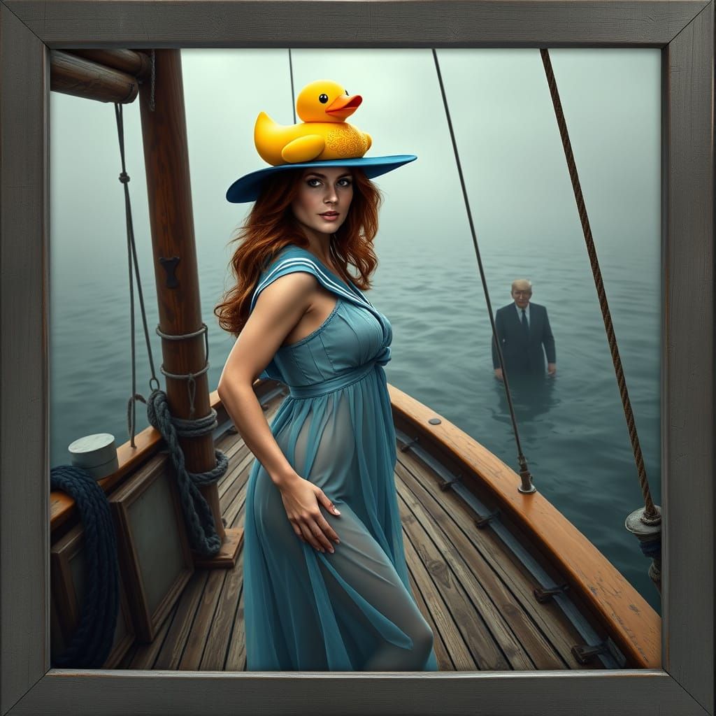 Mysterious Sailboat Encounter in a Hyper-Realistic Art Style