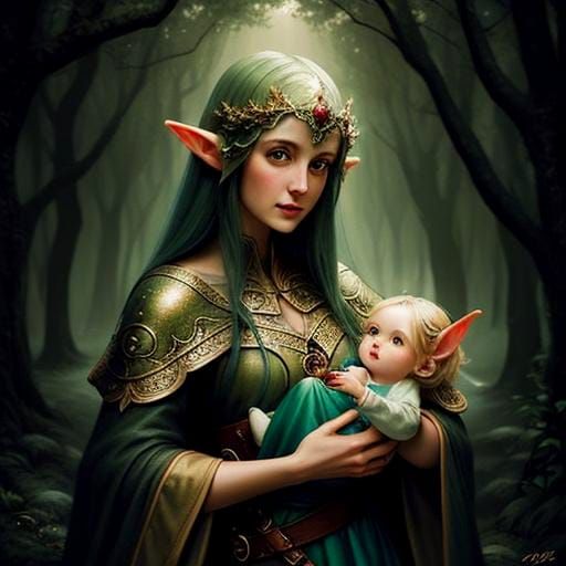 Ethereal Elf Mother and Baby Portrait