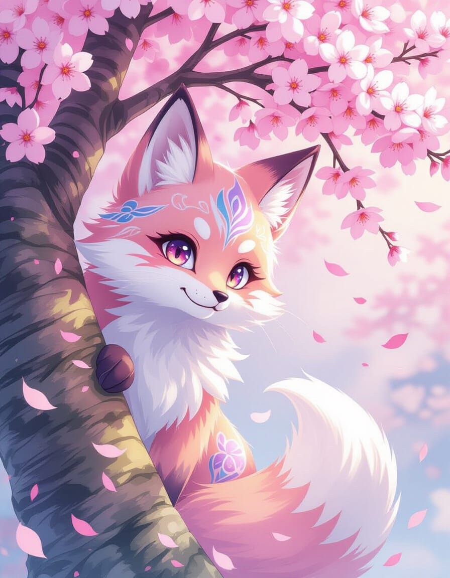 Mischievous Kitsune in Anime Watercolor Style