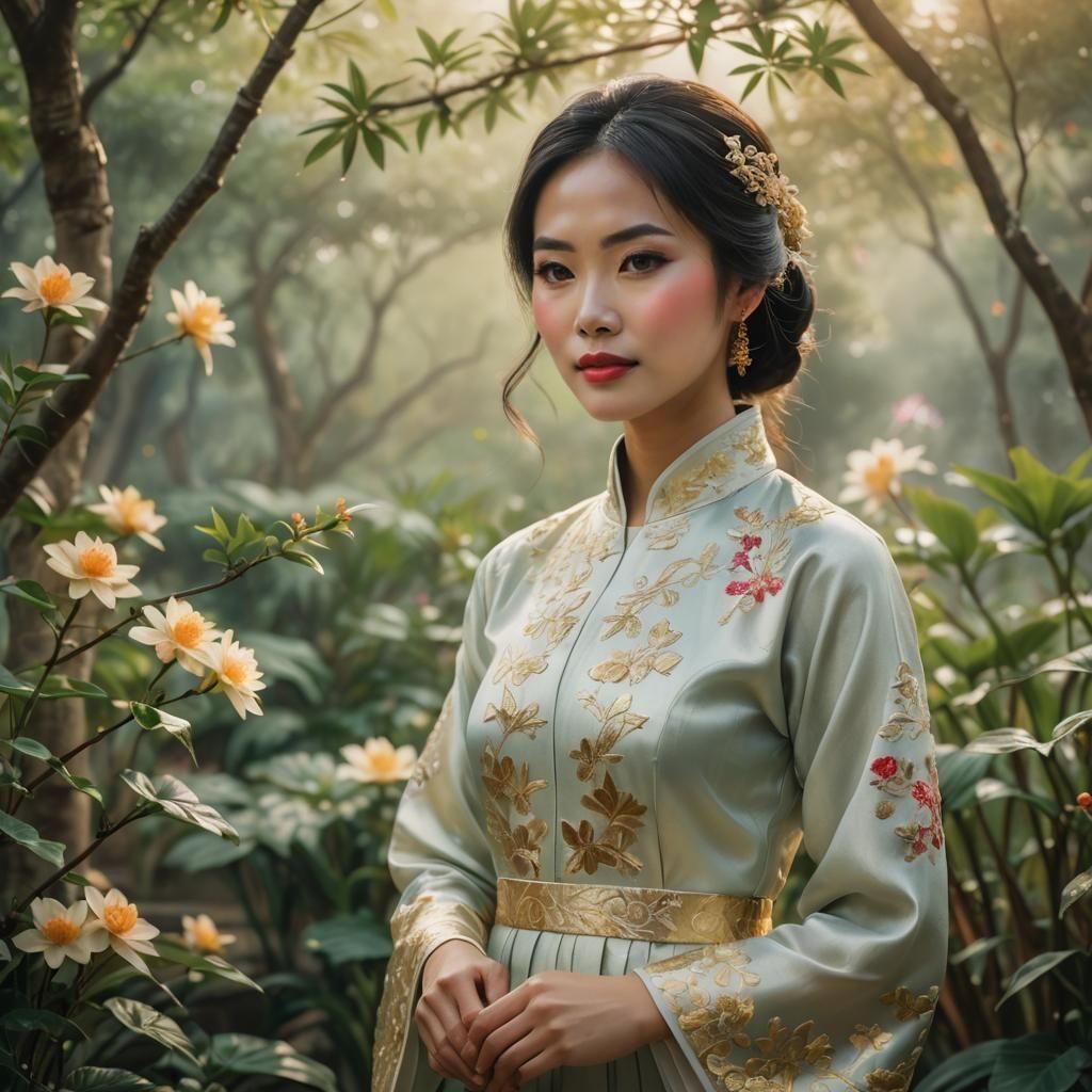 Traditional Vietnamese Woman in National Costume
