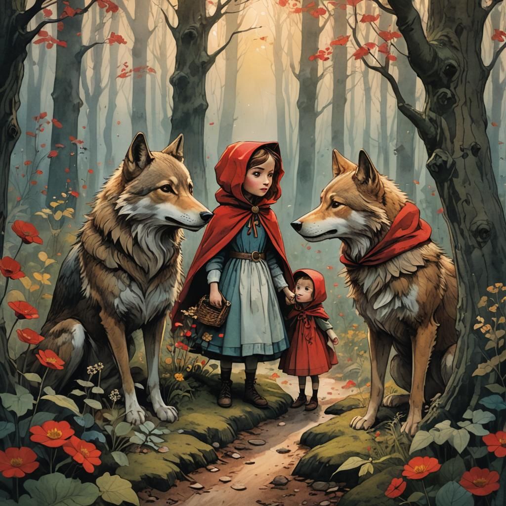 Little Red Riding Hood in Misty Forest