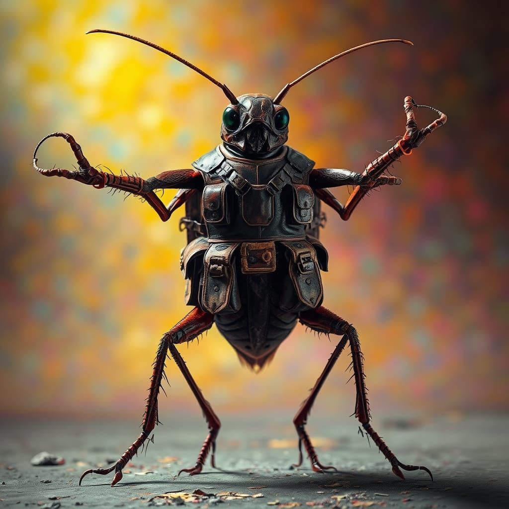 Gritty, Hyperrealistic Humanoid Cockroach Hero
