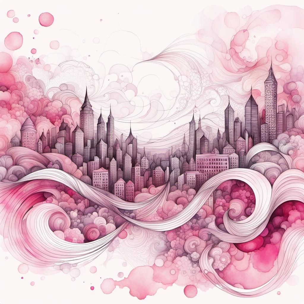 Aesthetic Watercolour of Teenage Girl in Pink City