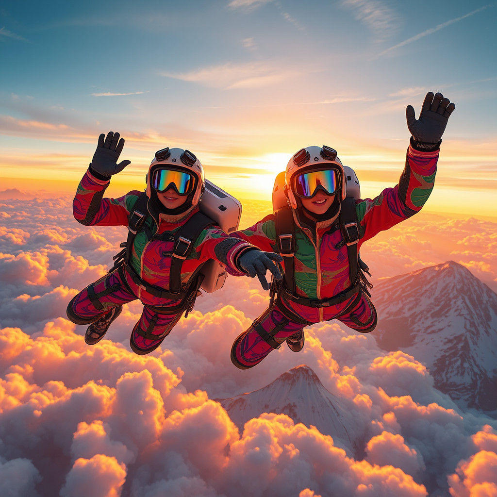 Skydivers in Surreal Sky: Fantasy Concept Art