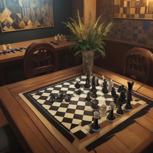 Chessboard Mid-Game in Vibrant Oil Painting Style