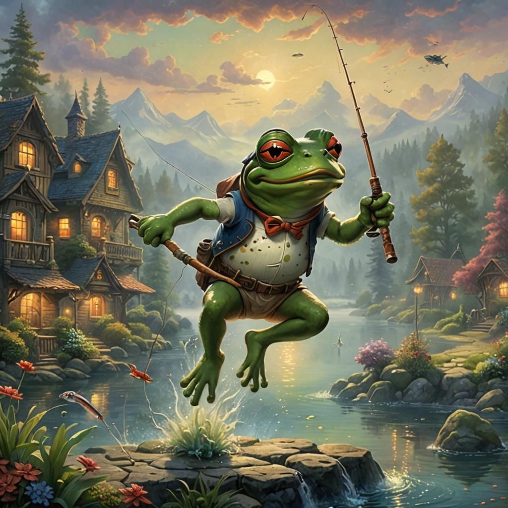 Pepe the frog catching fish