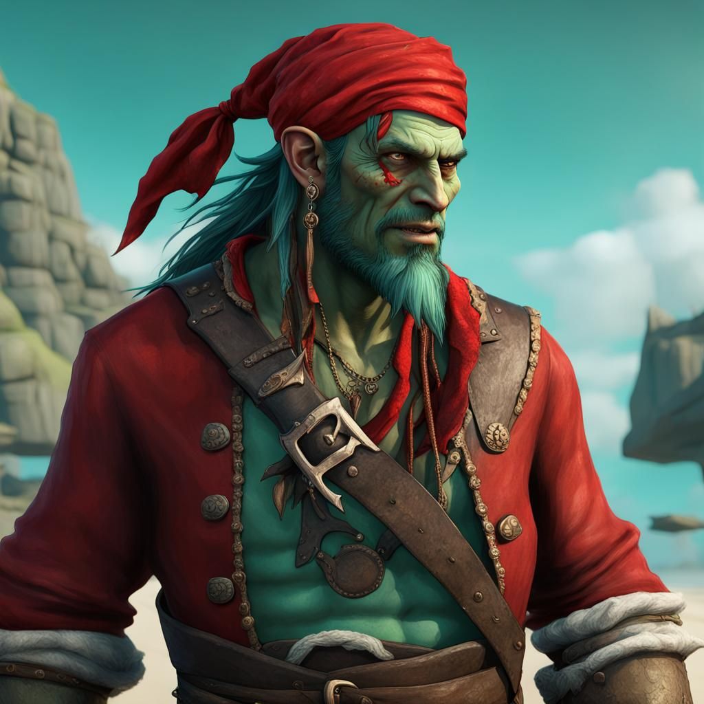 Half-Orc Pirate Bard Warlock: Detailed Matte Painting