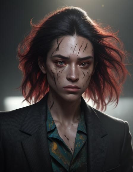 Hyperrealistic Portrait of Man Questioned in Cyberpunk Style