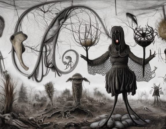 Plague Doctor in Post-Apocalyptic Wonderland: Hyperrealistic...