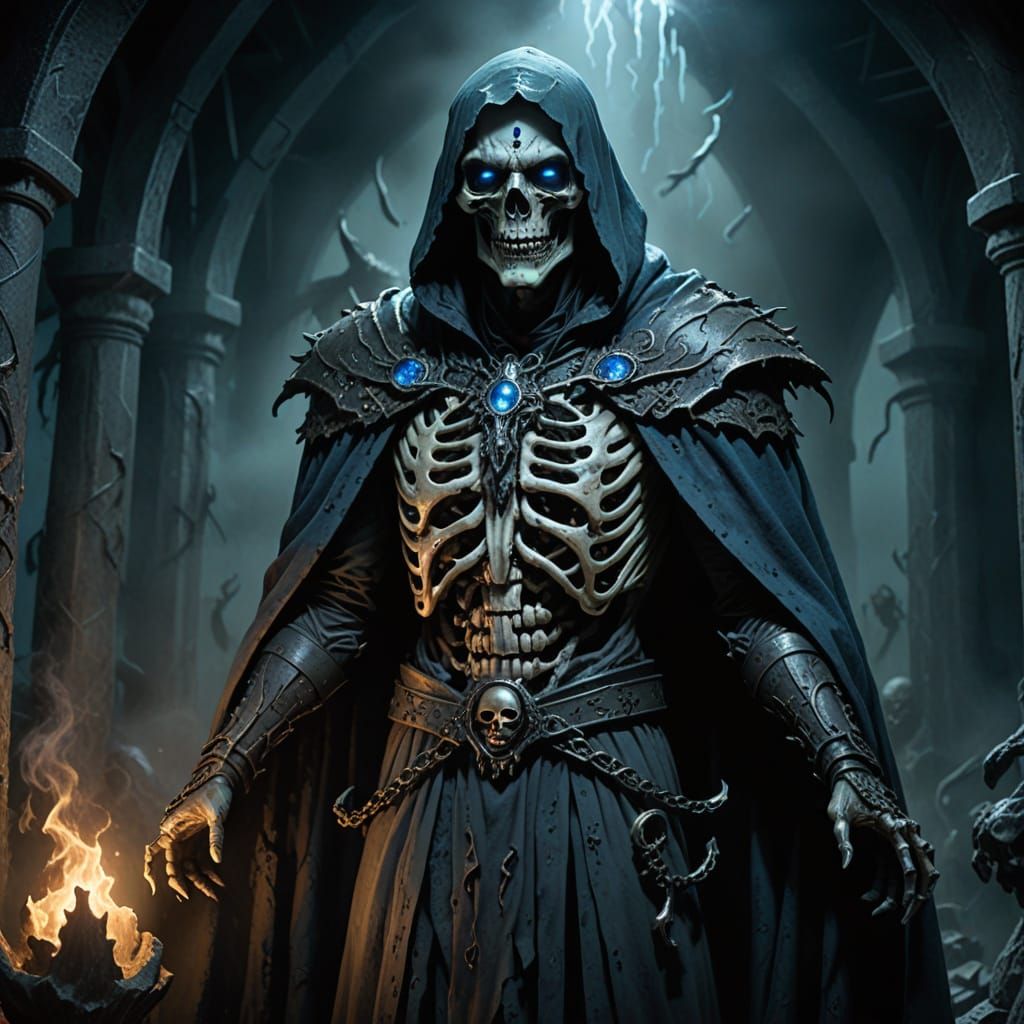 Undead Necromancer in Bone Lair: Dark Fantasy Art
