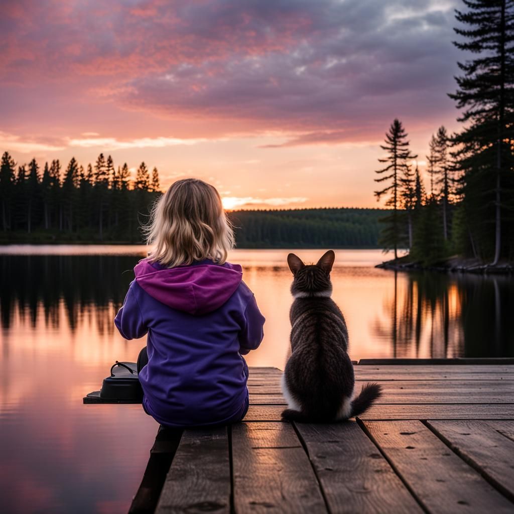 Child and Loon at Sunset, Professional Photography