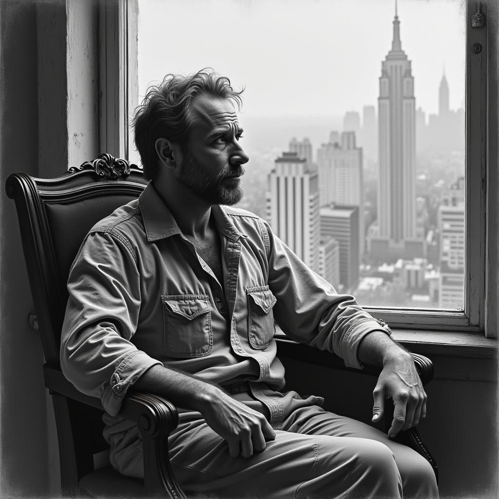 Introspective Man in Charcoal Drawing Style