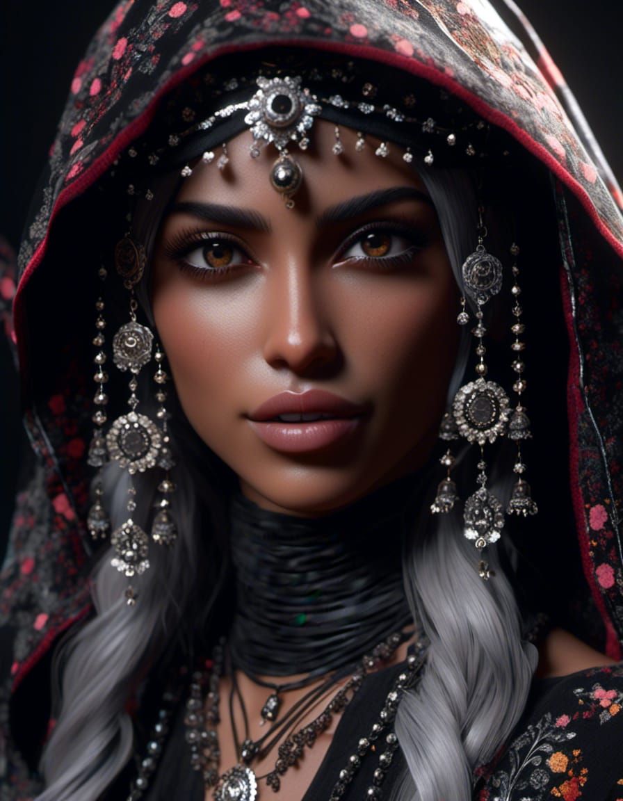 Striking Portrait of Hijabi Woman in Digital Art