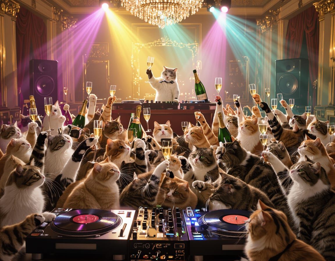 Cats Celebrate Lavishly in Mansion Party