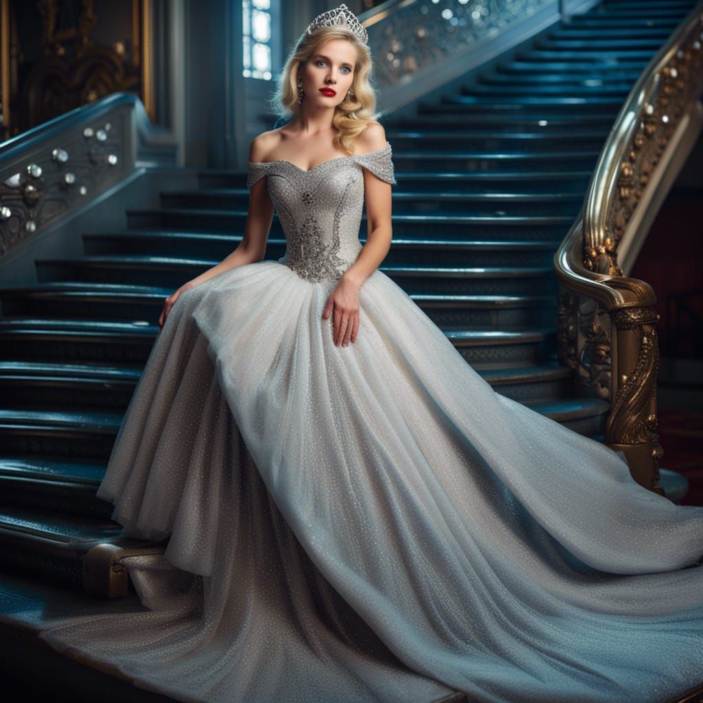 Beautiful Blond Princess in Silver Gown, Abstract Art