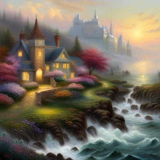 Ethereal Fantasy Landscape in Kinkade Style