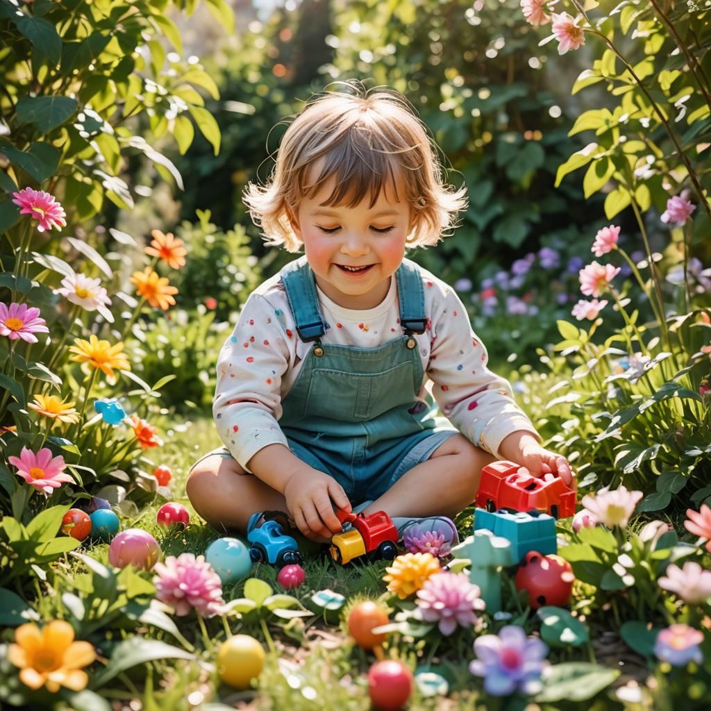 Cheerful Child's Sunny Garden: Vibrant Realism