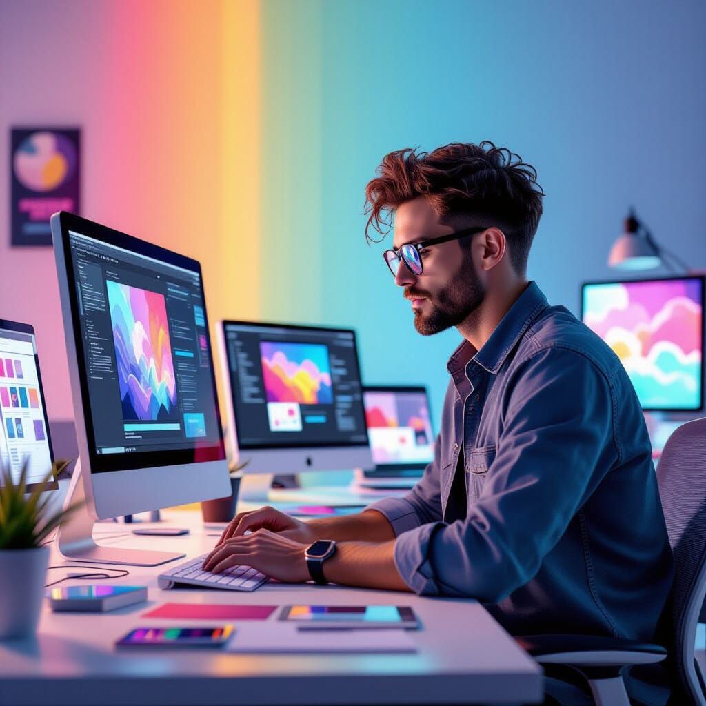 Creative Workspace with Stylish Man in 3D Digital Art