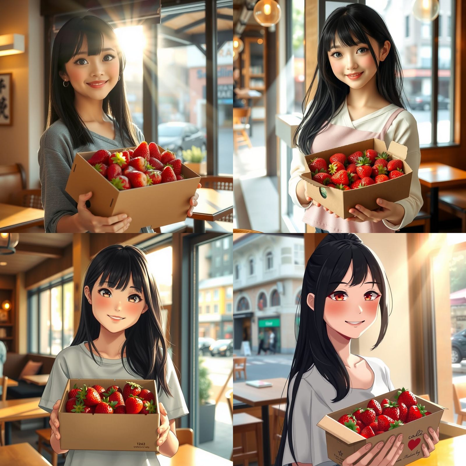 Japanese Girl with Strawberries in Cozy Cafe