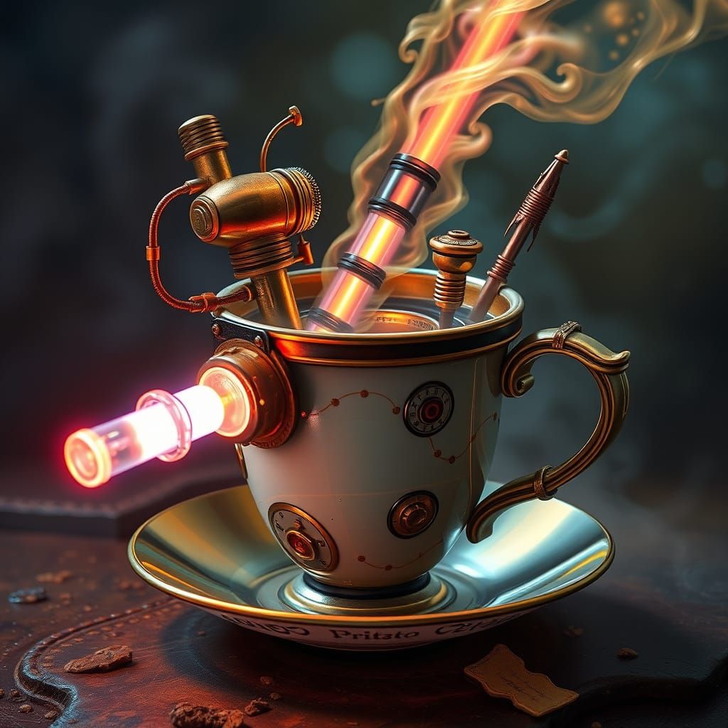 Steampunk Tea Cup in Pneumatic Tube with Fiber Optics