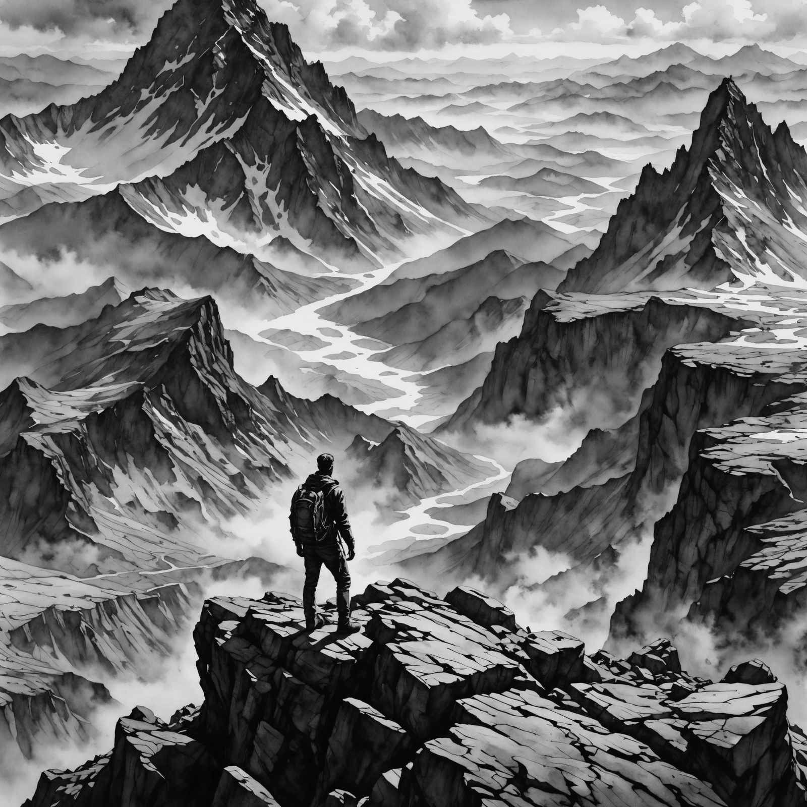 Monochrome Island View: Watercolor Peak