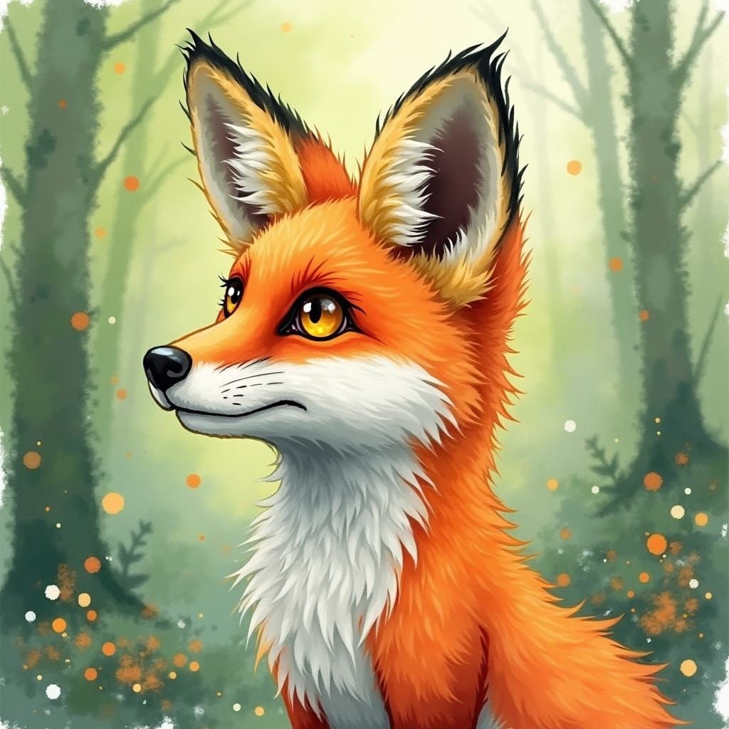 Vibrant Watercolour Fox in Ethereal Forest