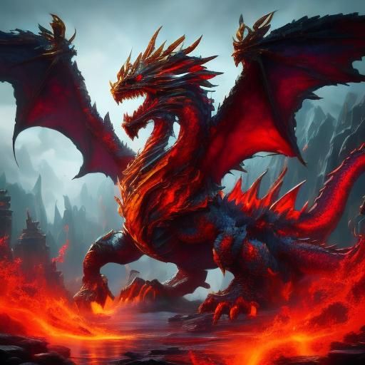 Detailed Fire Dragon Fantasy Concept Art