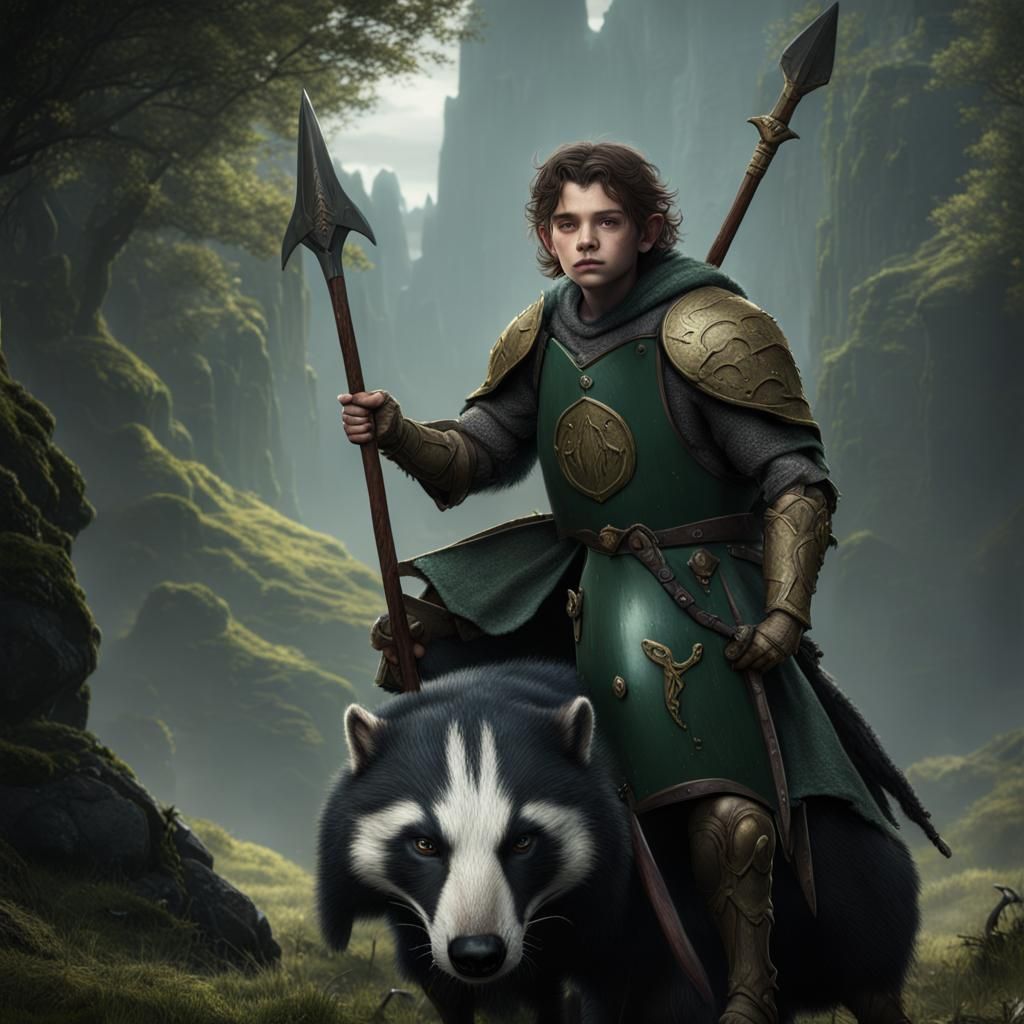 Hobbit Knight on Badger: Detailed Matte Painting