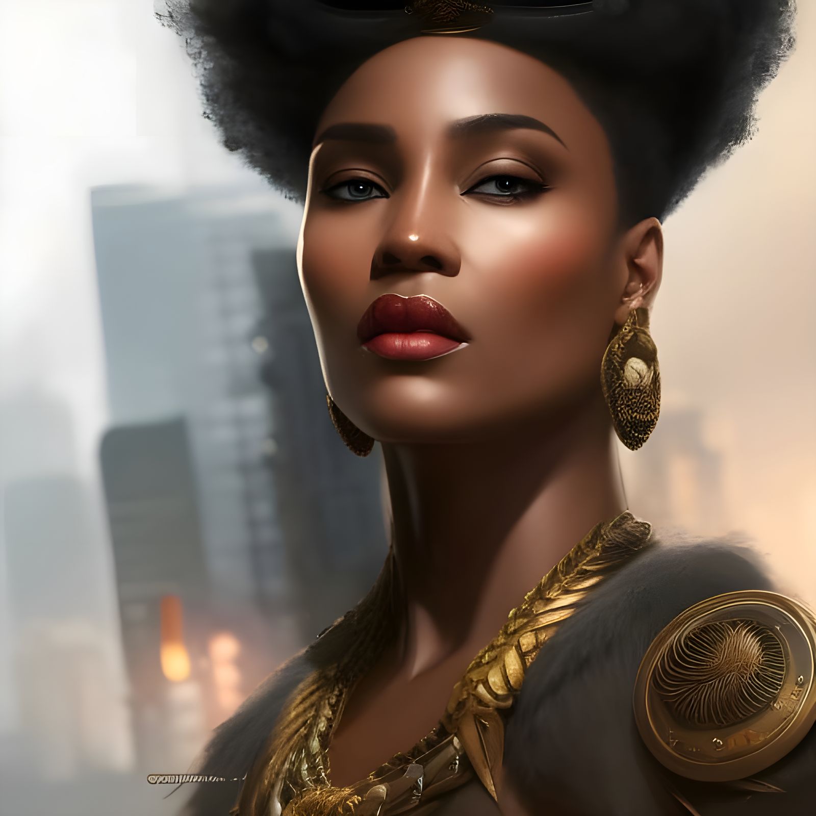 Beautiful Black Woman with Barbarian Crown Portrait