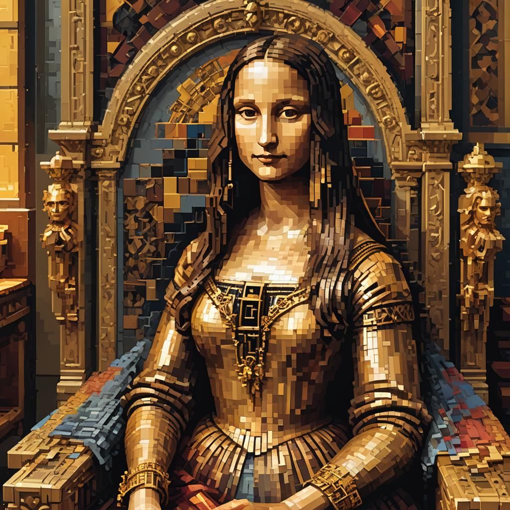 Mona Lisa Portrait in Pixel Art Style
