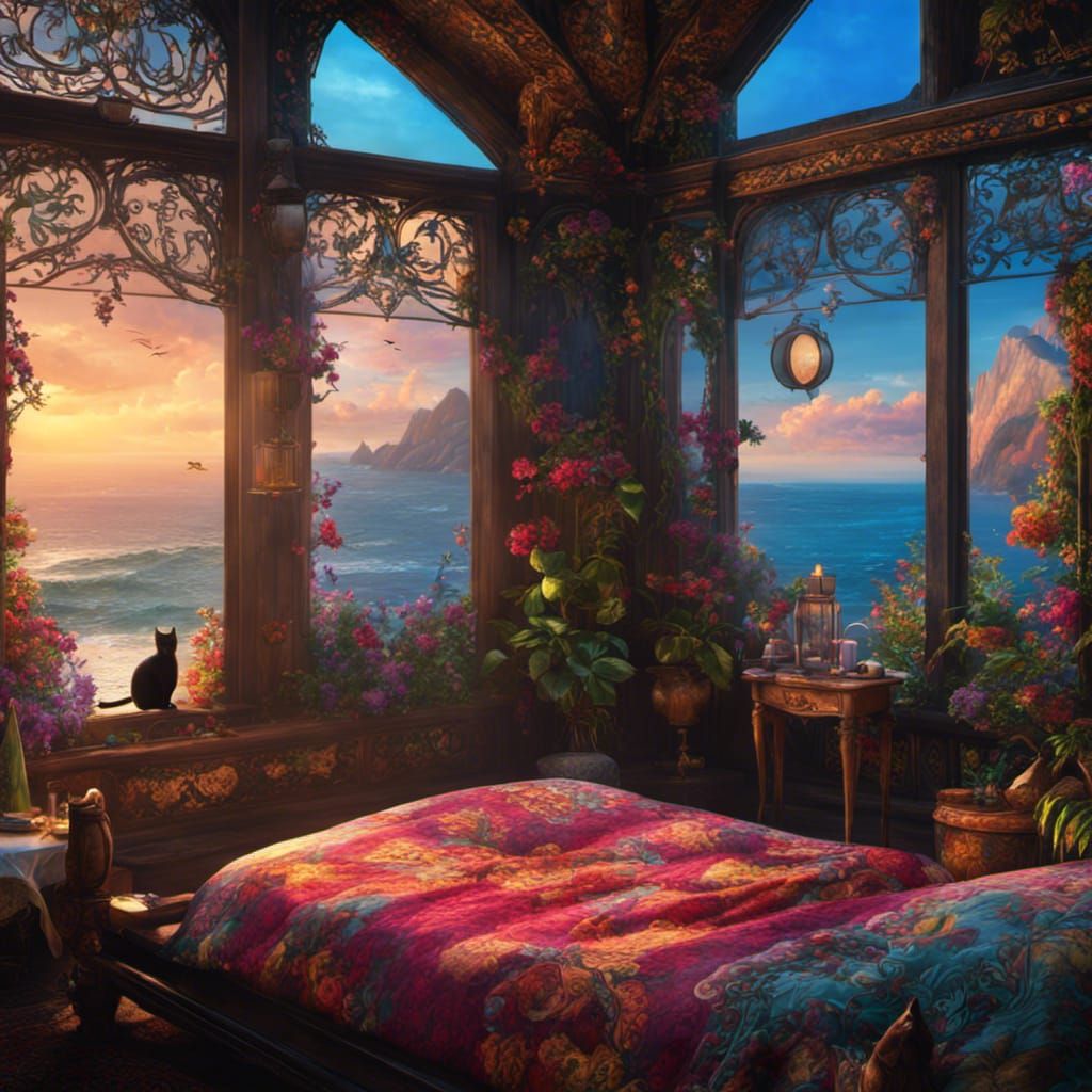 Cottagecore Bedroom with Ocean View in Ornate Style