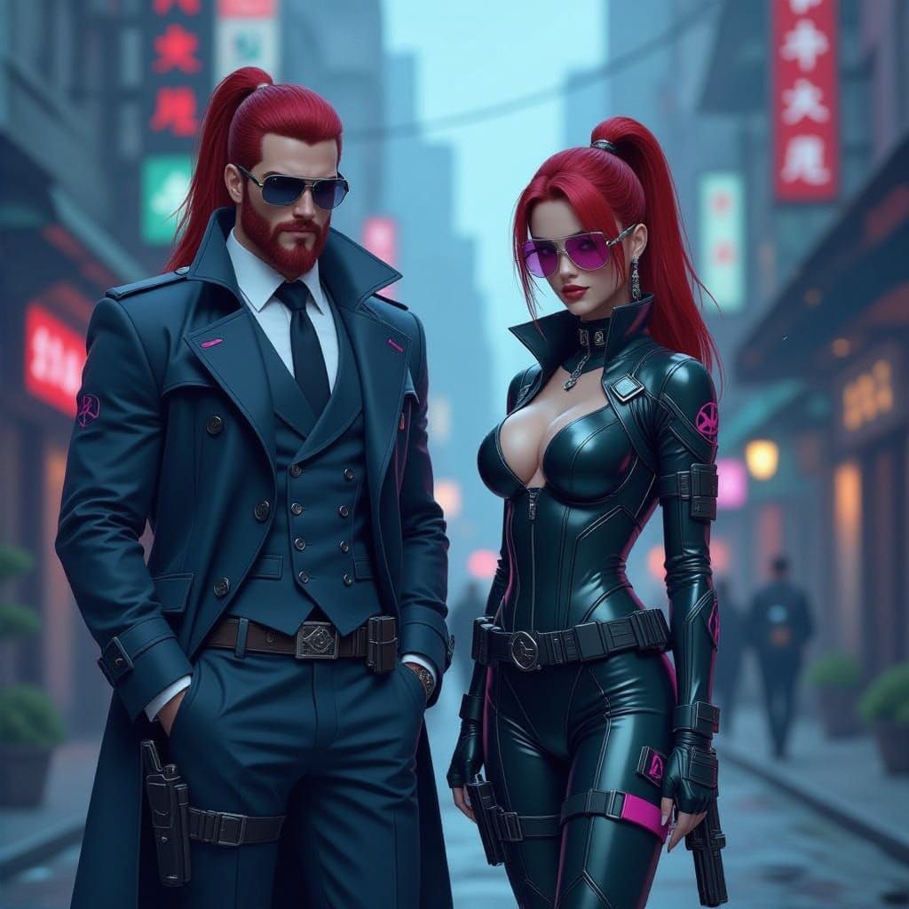 Futuristic power couple cyber agents