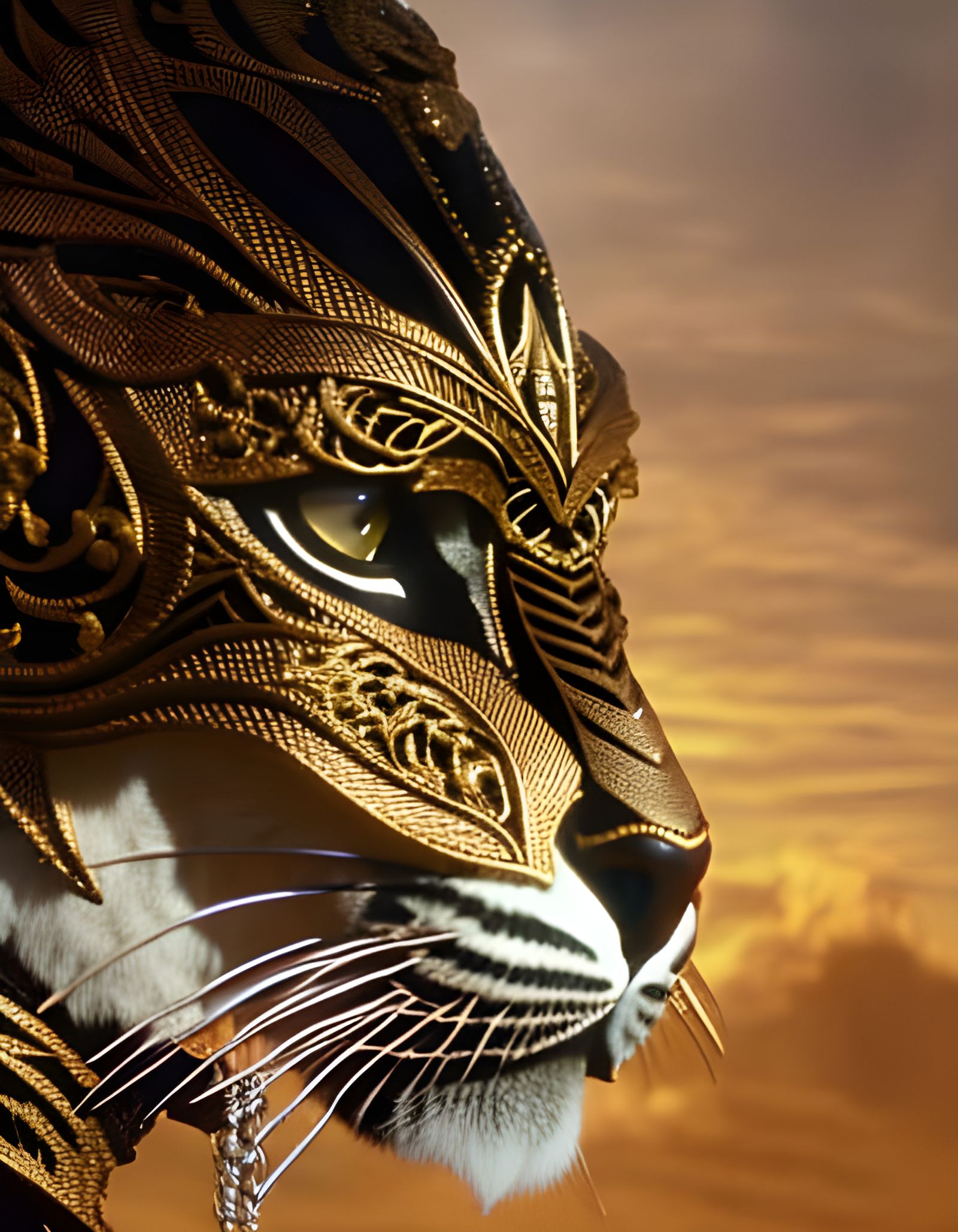 Armored Tiger Portrait in Victorian Gold Lace