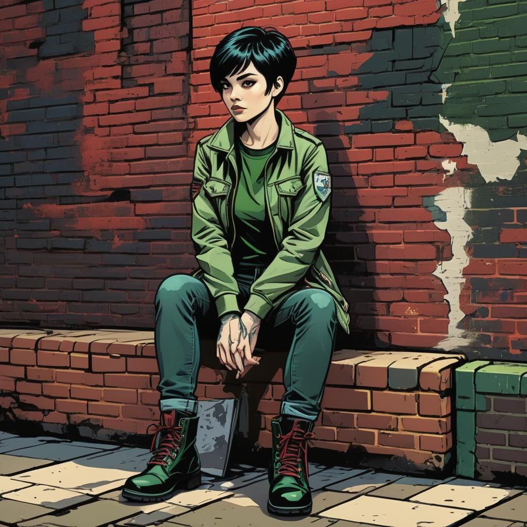 Comic Book Woman in Army Jacket