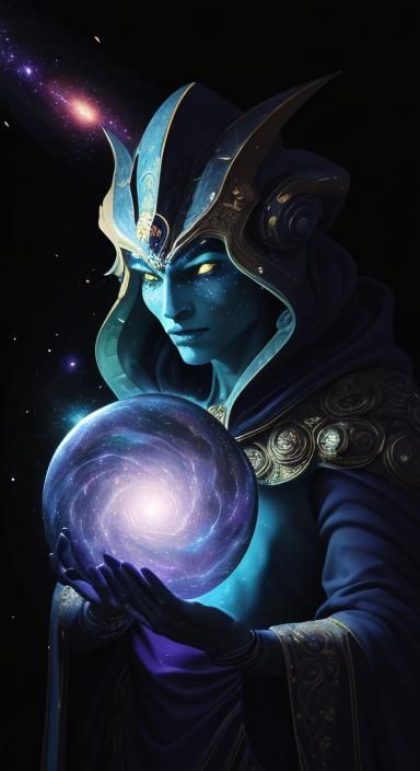 Cosmic Deity Merging Galaxies: A Surrealist Oil Painting