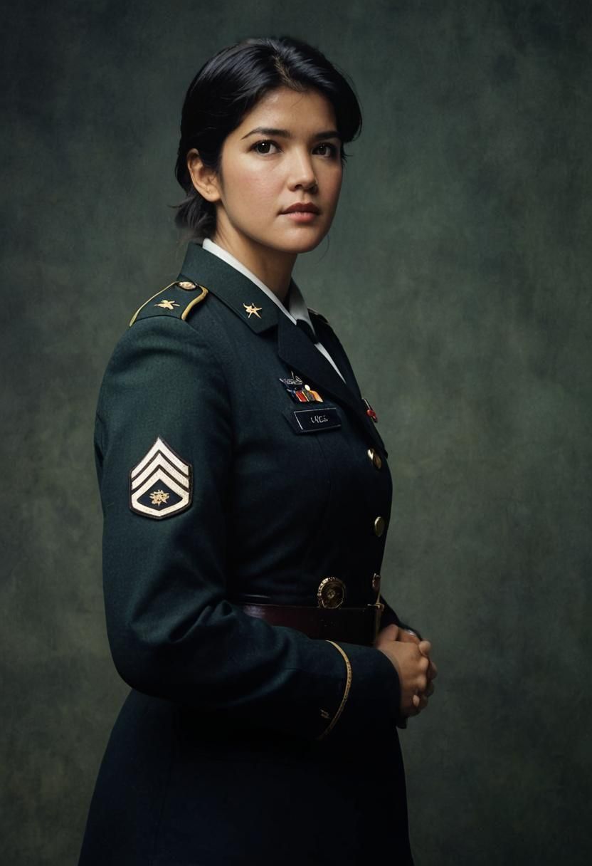 Woman in Military Uniform Portrait, Realistic Style