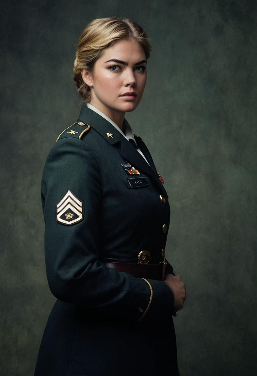 Woman in Military Uniform Portrait, Realistic Style