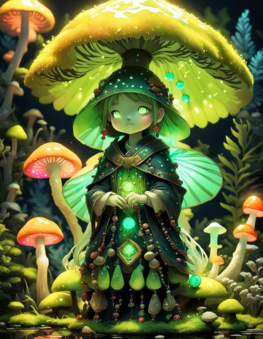 Neon Fungi Person in 3D Anime Style