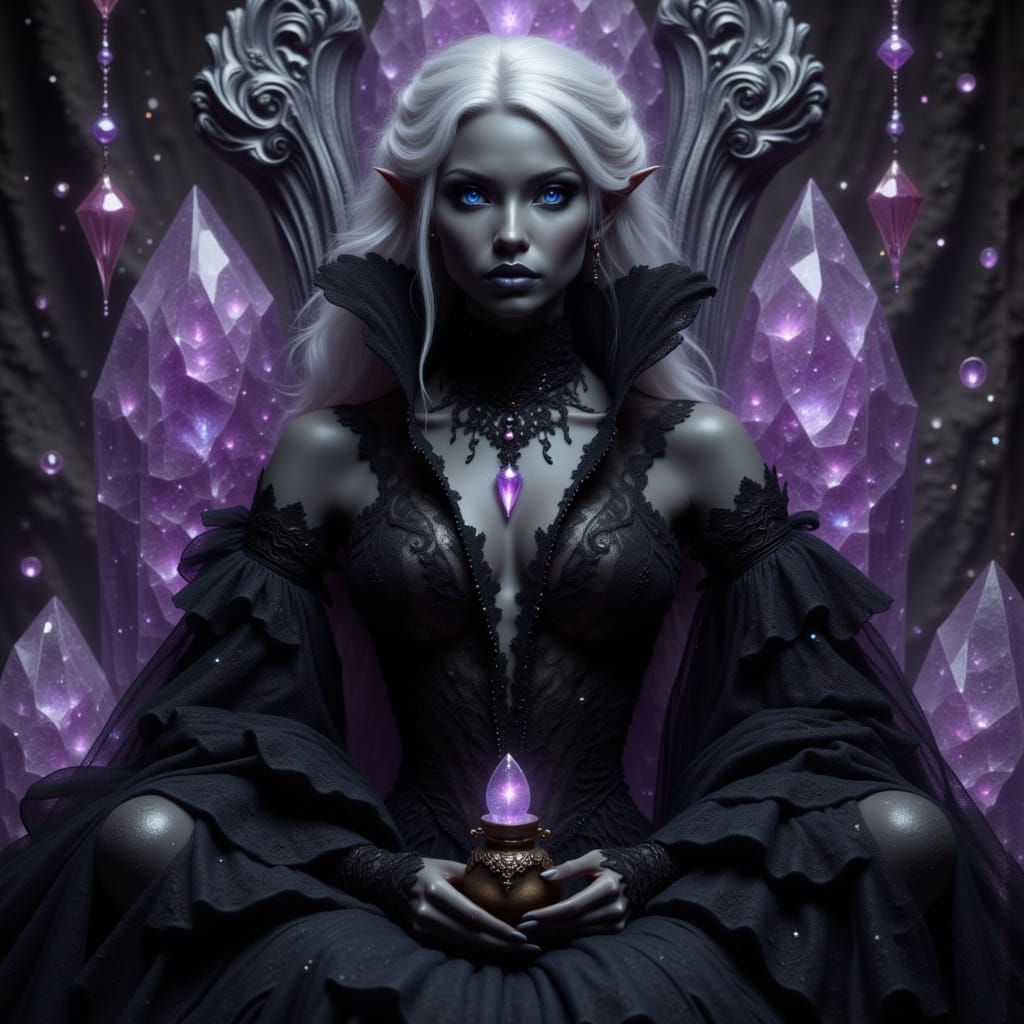 Drow Elf Queen on Amethyst Throne