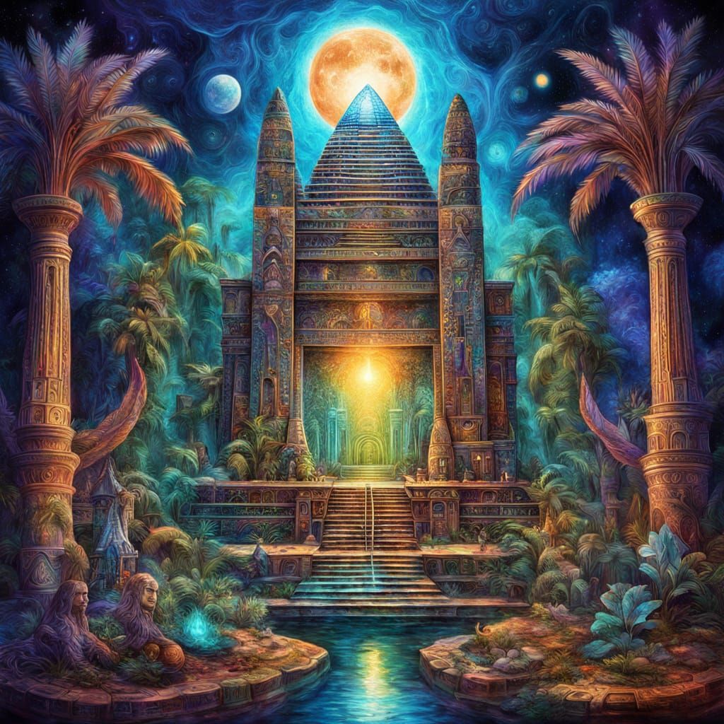 Bioluminescent Jungle Temple Inspired by Pablo Amaringo