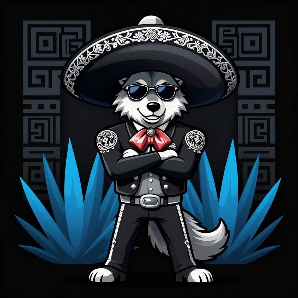 90s Streetwear Wolf Mascot in Mariachi Charro Suit