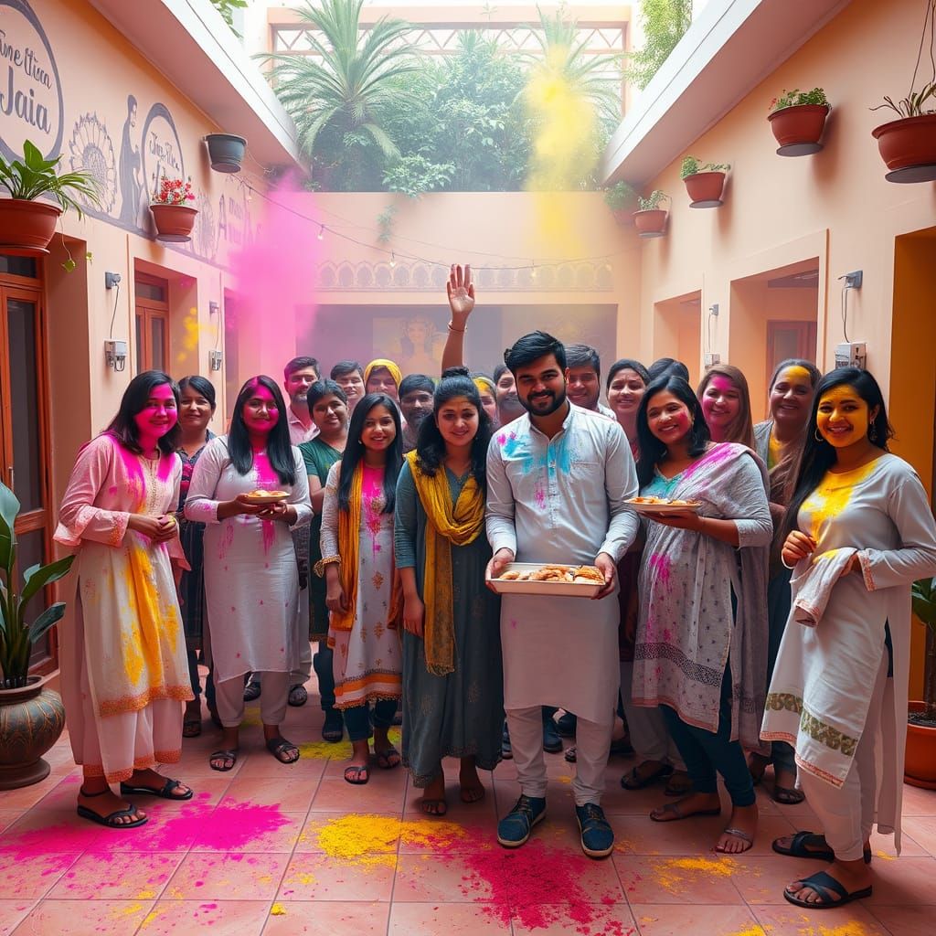 Holi Celebration in Modern India as 3D Digital Art
