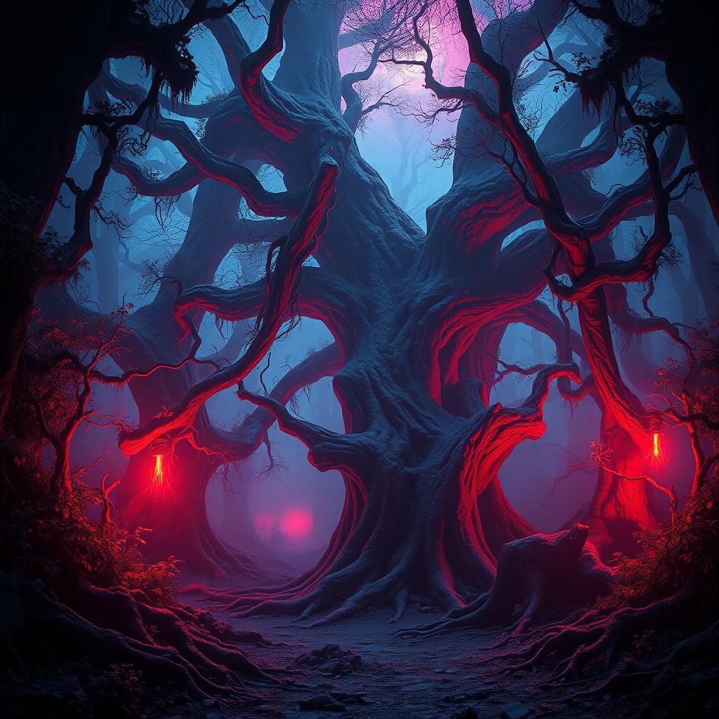 Eerie Woodland: A Surreal Matte Painting in 8K