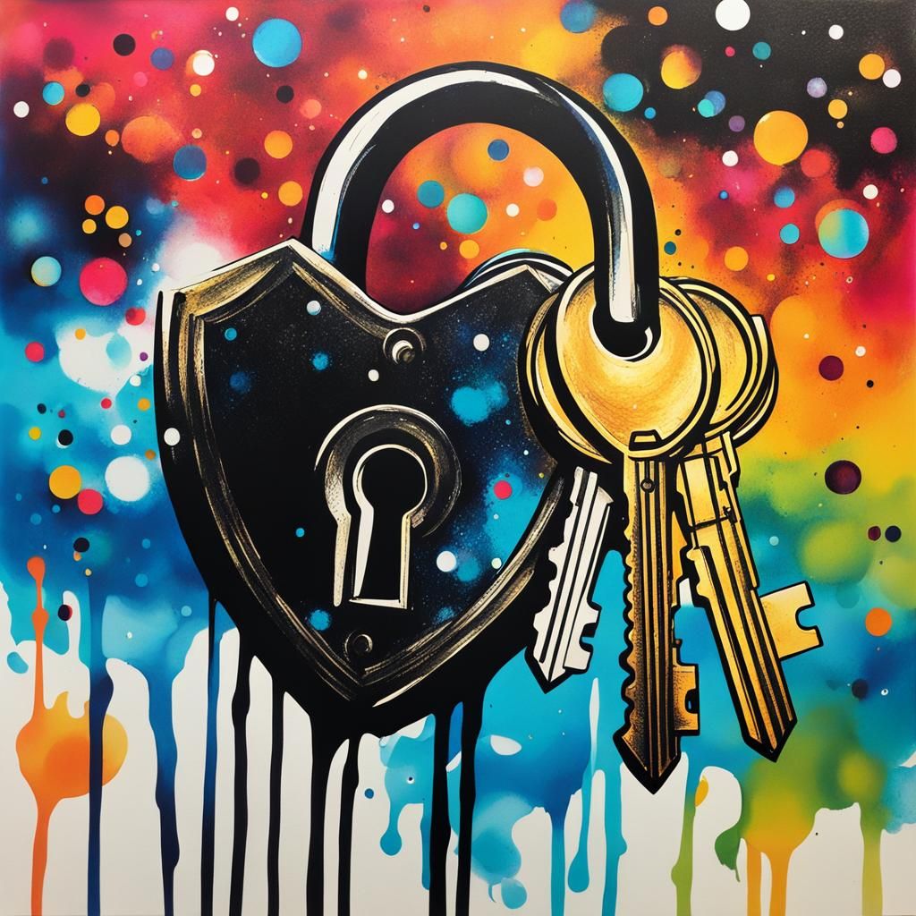 Keys and Lock in Ink Splash Art