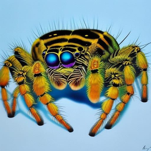 Vibrant Jumping Spider in Watercolor Graffiti Style