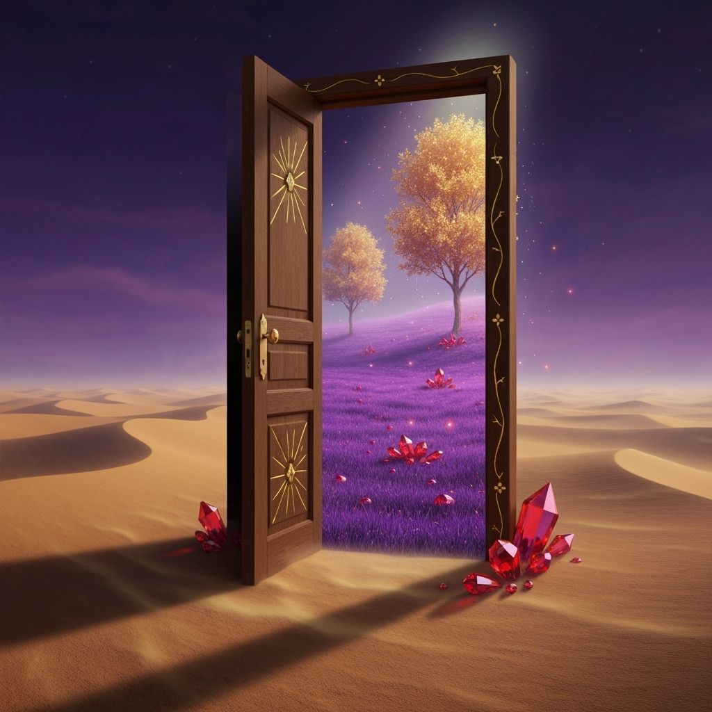 Mysterious Desert Door to Magical Purple Meadows