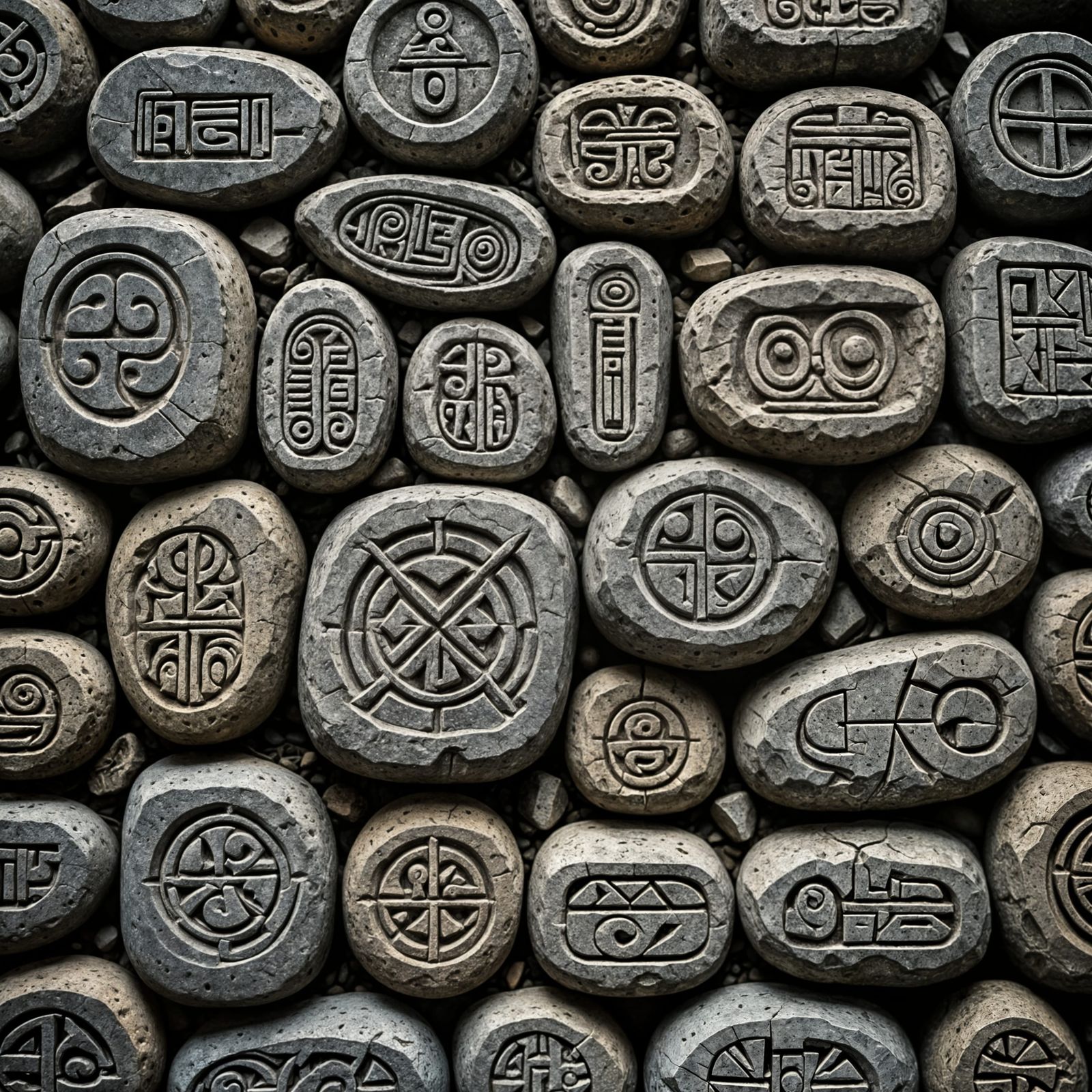 Intricate Glyphs Scratched Into Stone